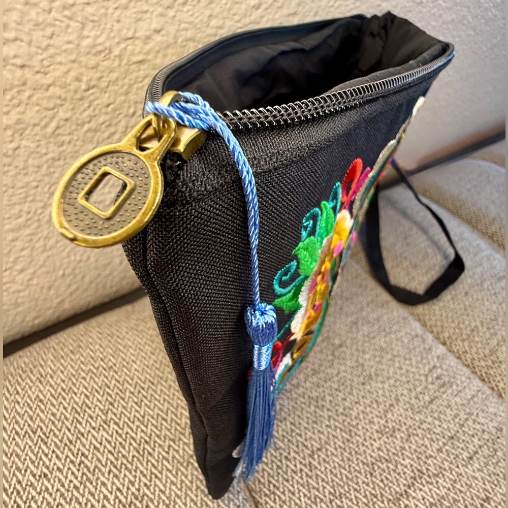 Floral Embroidered Black Wristlet/Clutch - Picture 14 of 15